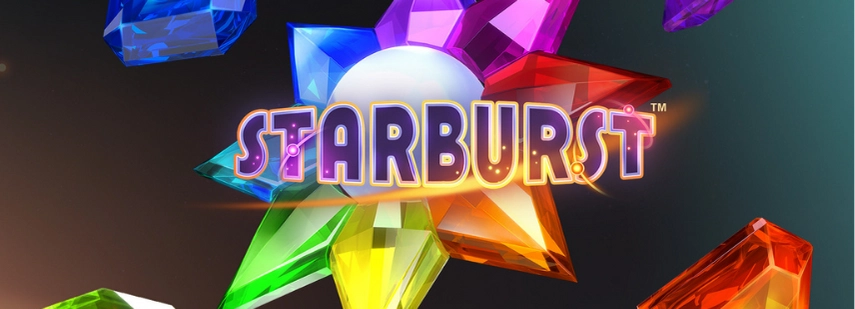 Das Logo des Starburst Slots, geprägt von bunten Edelsteinen und dem Namen des Spiels.