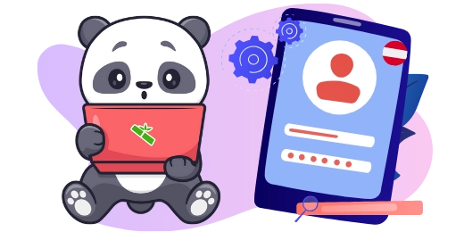 Ein Panda hält einen roten Umschlag und ein Telefon, bereit für eine festliche Überraschung.