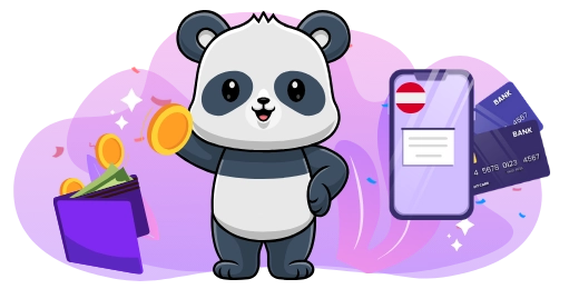 Ein Panda mit Kreditkarte und Geldbörse in den Pfoten, bereit für eine Shopping-Tour.