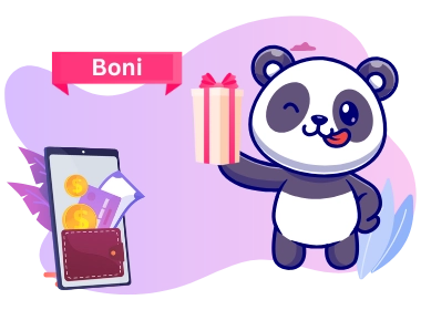 Ein Panda namens Boni hält ein Geschenk in den Pfoten und verbreitet Freude.