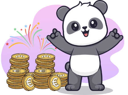 Ein Panda feiert mit Feuerwerken und Geldstapeln, was auf möglichen finanziellen Gewinn oder Erfolg in einem Casino hindeutet.