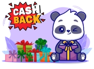 Ein Panda als römischer Gladiator mit Helm, Schild und Schwert, umgeben von Pokerchips, Blättern und einem gelben Blitzsymbol.