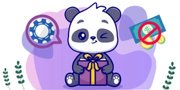 Ein süßer Panda mit einem Paket sitzt vor einem Grauton-Hintergrund. Neben ihm sind ein Casino-Chip und ein durchgestrichenes Dollarzeichen abgebildet.