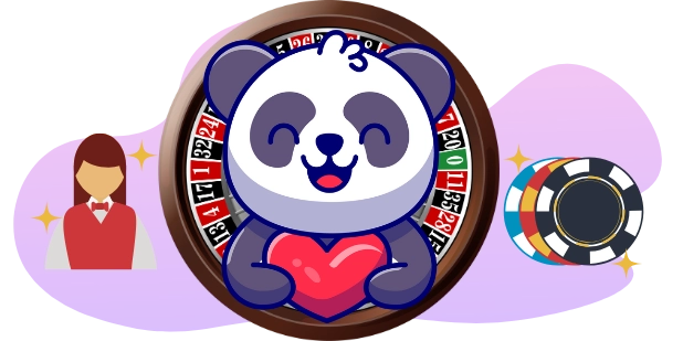 <p>Ein Panda trägt ein Herz in der Mitte eines Rouletterads, mit einem Casino-Dealer und Chips im Hintergrund, steht für die Live Casino Erfahrungen.</p>