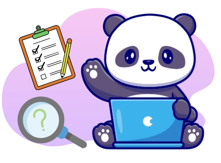 <p>Ein Panda an einem Laptop winkt, während er mit einem Klemmbrett mit Checkliste und einer Lupe mit Fragezeichen umgeben ist, symbolisiert die genaue Überprüfung der Boni.</p>