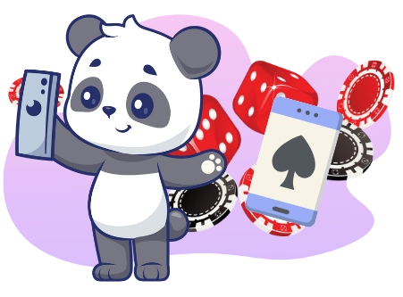 <p>Ein Panda mit Handy, umgeben von Casino-Symbolen, repräsentiert die Bedeutung des mobilen Spielens.</p>