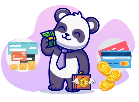 <p>Ein Panda mit Krawatte hält Geld und wird von Kreditkarten und Münzen umgeben, was die Relevanz der Zahlungsmethoden symbolisiert.</p>