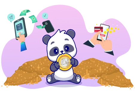 Ein Cartoon-Panda umgeben von fallenden Spielkarten und Pokerchips hält ein Geschenk und zeigt damit die Vielfalt an Anreizen im Casino.