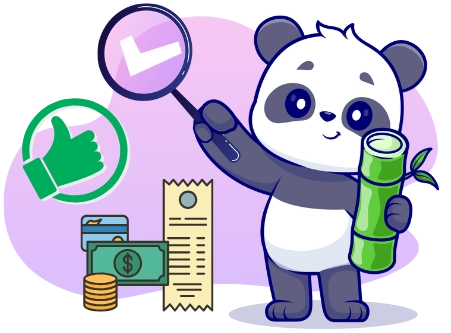 <p>Ein Cartoon-Panda mit Bambusstab durch eine Lupe schaute, stellt Sicherheitsmerkmale in den Vordergrund.</p>