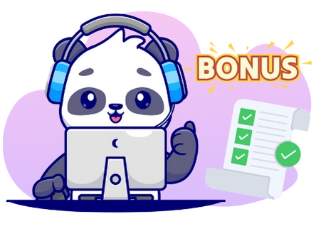 Ein Cartoon-Panda hält ein Paar Asse und einen frischen Bambusspross, inmitten von Chipstapeln und Würfeln, ein Symbol für den Casinoerfolg und mögliche Gewinne.