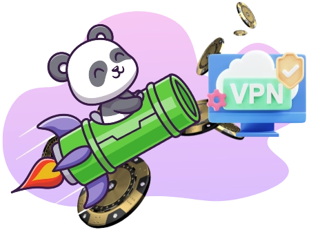 Ein glücklicher Panda mit Rucksack und Wanderstock, der einen Schmetterling auf einem Finger hält, während im Vordergrund Spielkarten (Asse) und zwei Würfel sind.