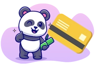 <p>Eine lächelnde Panda-Figur, die einen Bambusspross und eine goldene Kreditkarte präsentiert.</p>