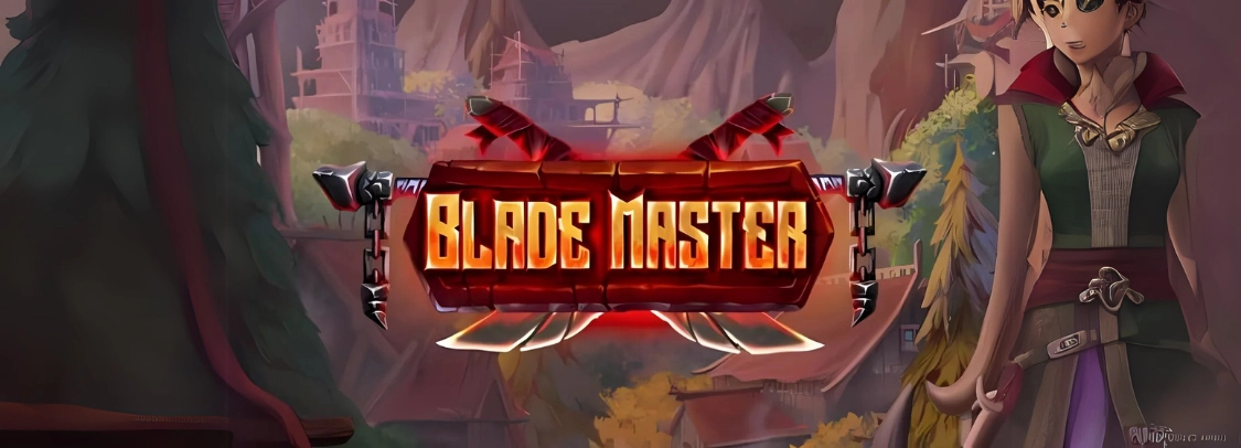 Blade Master präsentiert sich mit einem verzierten, roten Logo auf einer Schachtel, geschmückt mit gekreuzten Klingen und einer weiblichen Fantasy-Figur.