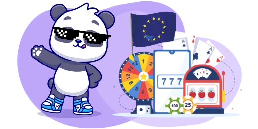 <p>Cartoon-Panda mit einem Tablet steht vor einer Sprechblase mit dem Text ANMELDEN und einem Ausweis mit einem Häkchen.</p>