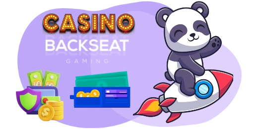 Ein Cartoon-Panda angelt mit einem Geschenk auf einen Bonussack und einen Spielautomaten mit '7ern'.