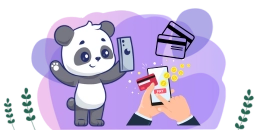 Ein Panda mit Handy als Symbol für finanziellen Erfolg.