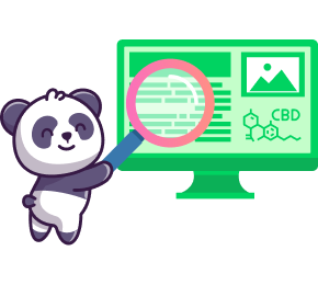 Cartoon panda holding a big magnifying glass to a green screen