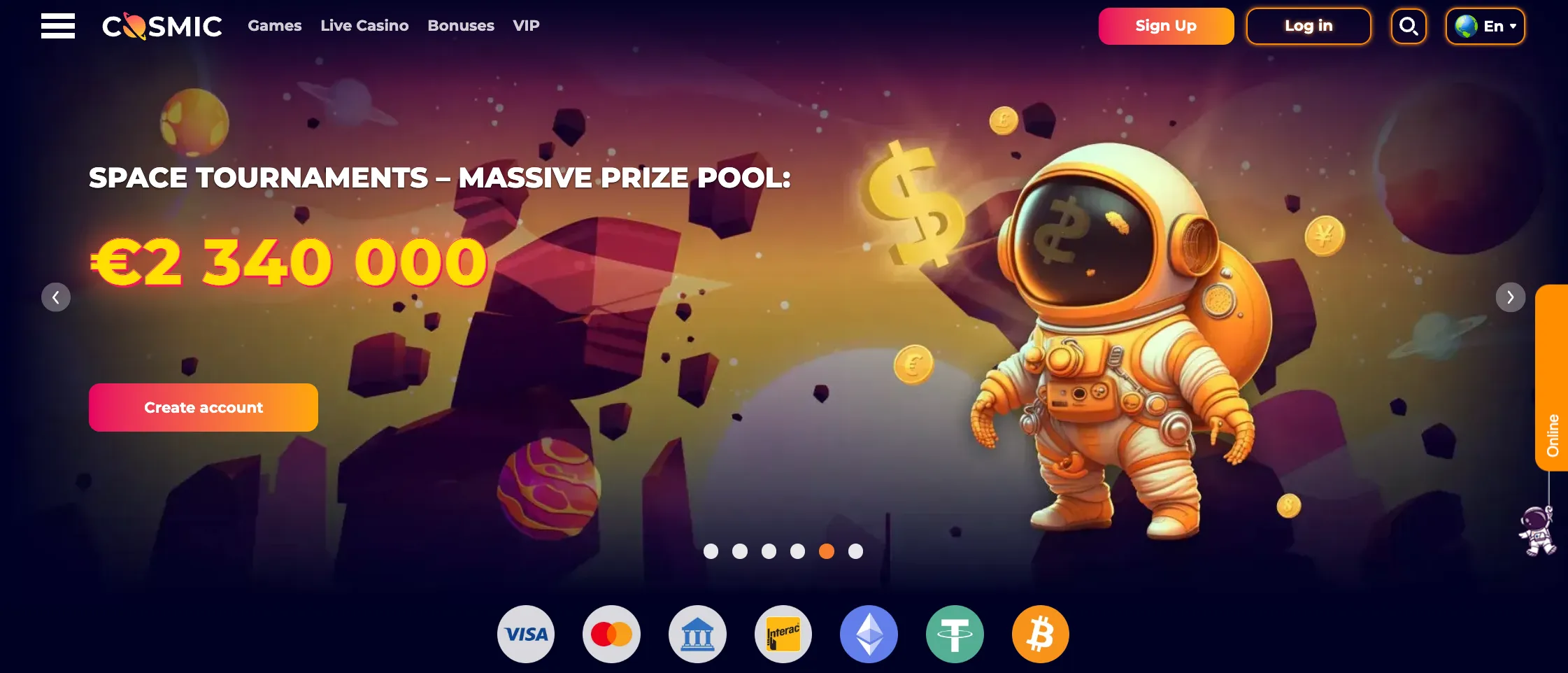 Cosmicslot casino homepage