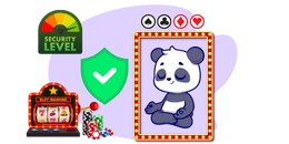 Cartoon panda is meditating next to slot machine and chips