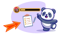 Cartoon panda points a casino chip bar, there is a sheet and a pen next to it