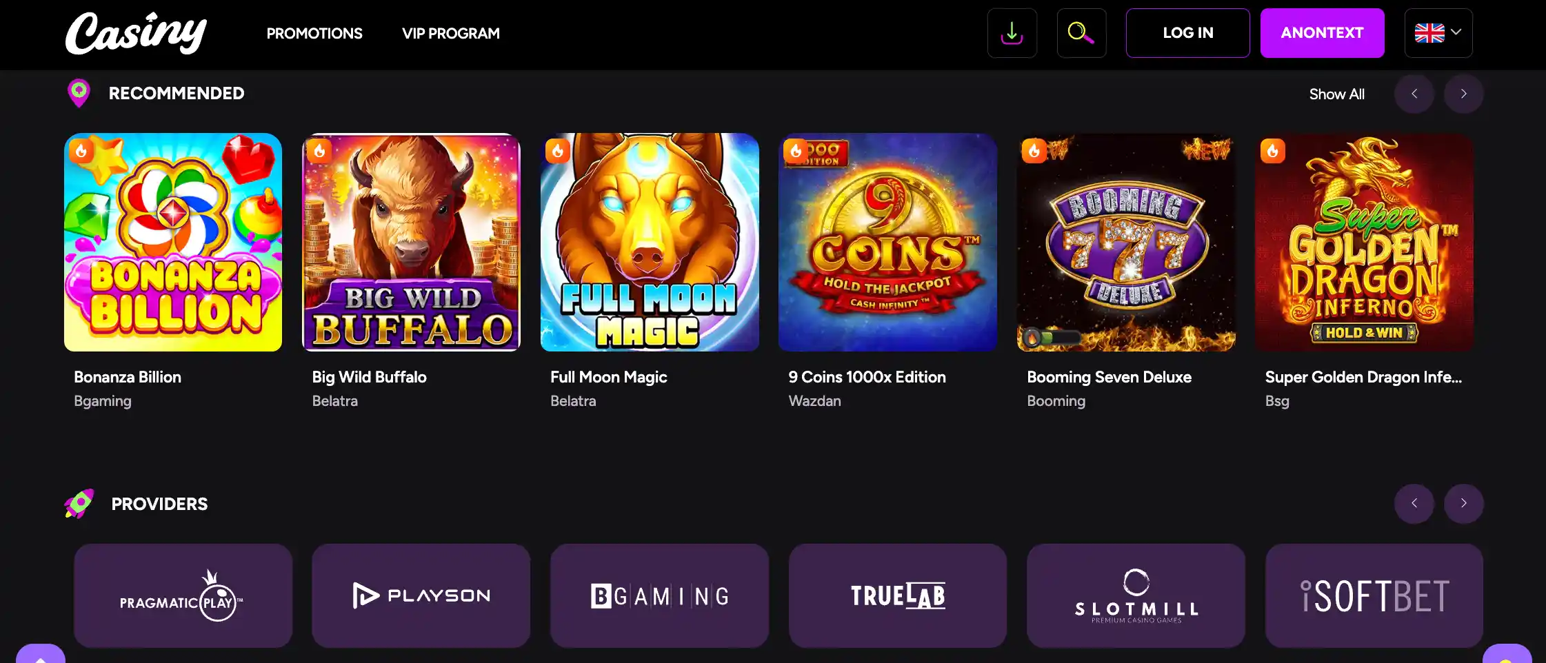Casiny casino game providers