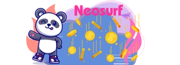 Gold coins raining on a panda and "neosurf" text.