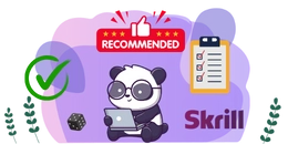 Panda on a computer with "Skrill" text and a sheet