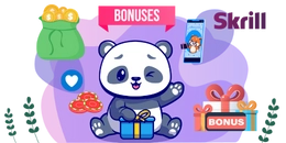 Panda with a gift box and "bonuses" text