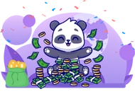 Panda with lots of cash and coins