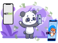 Money rains on a panda with a mobile phone