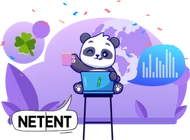 Panda checking statistics on a computer with a