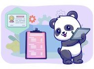 Panda checking the writing on a sheet