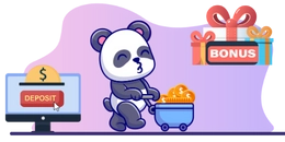 panda carries gold coins with a wheelbarrow
