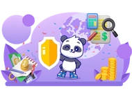 Panda with a shield and a gold pile next to it
