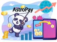Panda catches gold coin with a fishing rod and there is