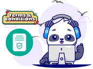 Panda with a headset surfs on internet and there is