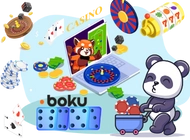 Panda carries a lot of chips, there is dices, and casino games next to it.