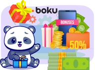 Panda with gift boxes, gold coins and a lot of paper money.