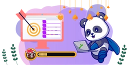 Panda flies with a cape and computer