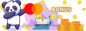 Panda with mastercard logo, bunch of coins and "bonus" text