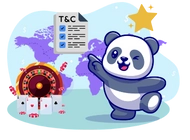 A happy panda pointing at a document labeled