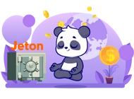 Panda sits next to a bank box with