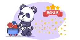 Panda carries coins with a wheelbarrow