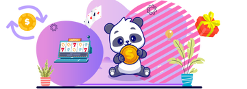 Panda with a coin, gift box, and a slot machine