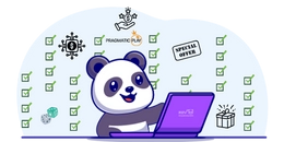 Panda with pragmatic play logo and laptop