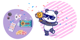 Panda holding a trophy and wearing sunglasses
