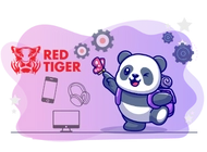 Panda with red tiger game provider logo and a backpack