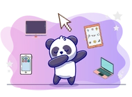 Panda with bunch of monitors and screens