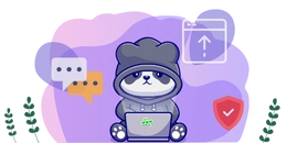 Panda with a laptop and chat bubbles next to it