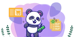 Panda with an approving look holds a bamboo stick